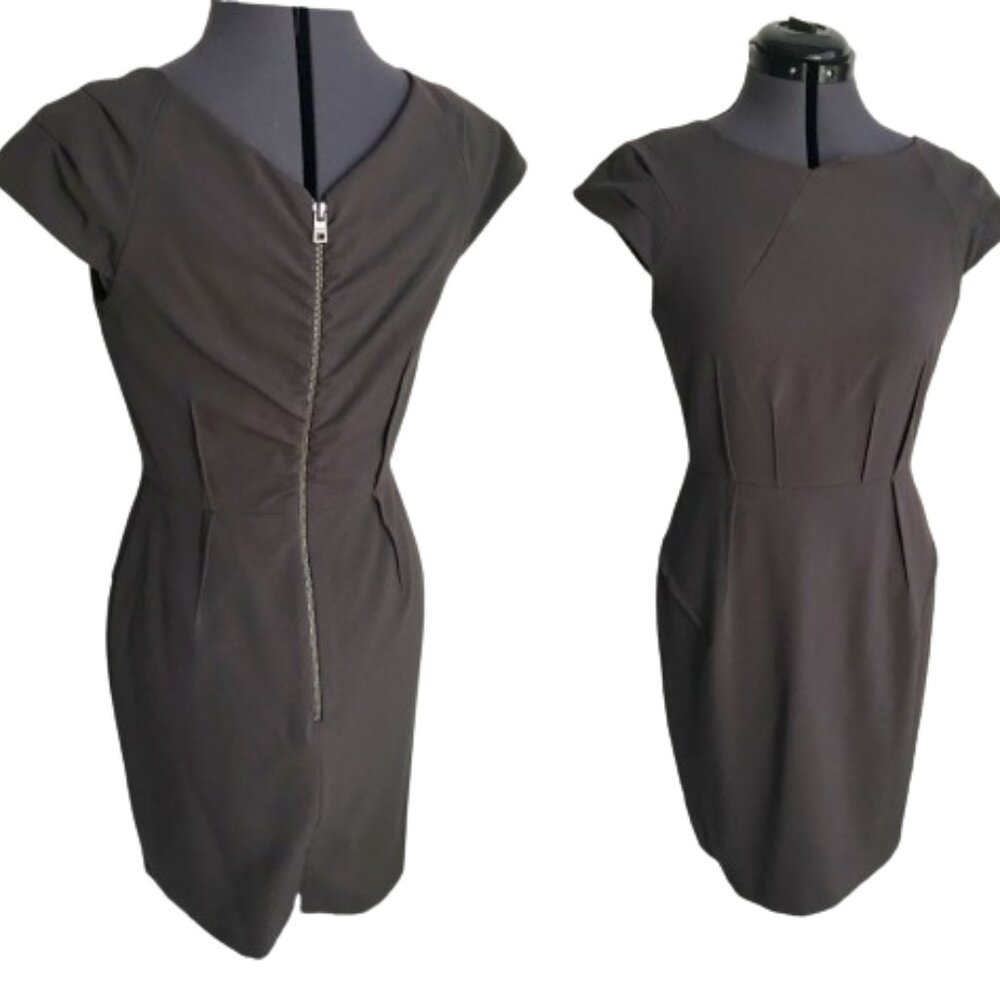 MARC NEW YORK Andrew Marc Brown Fitted Dress, Size 6,  Slight Ruching at zipper